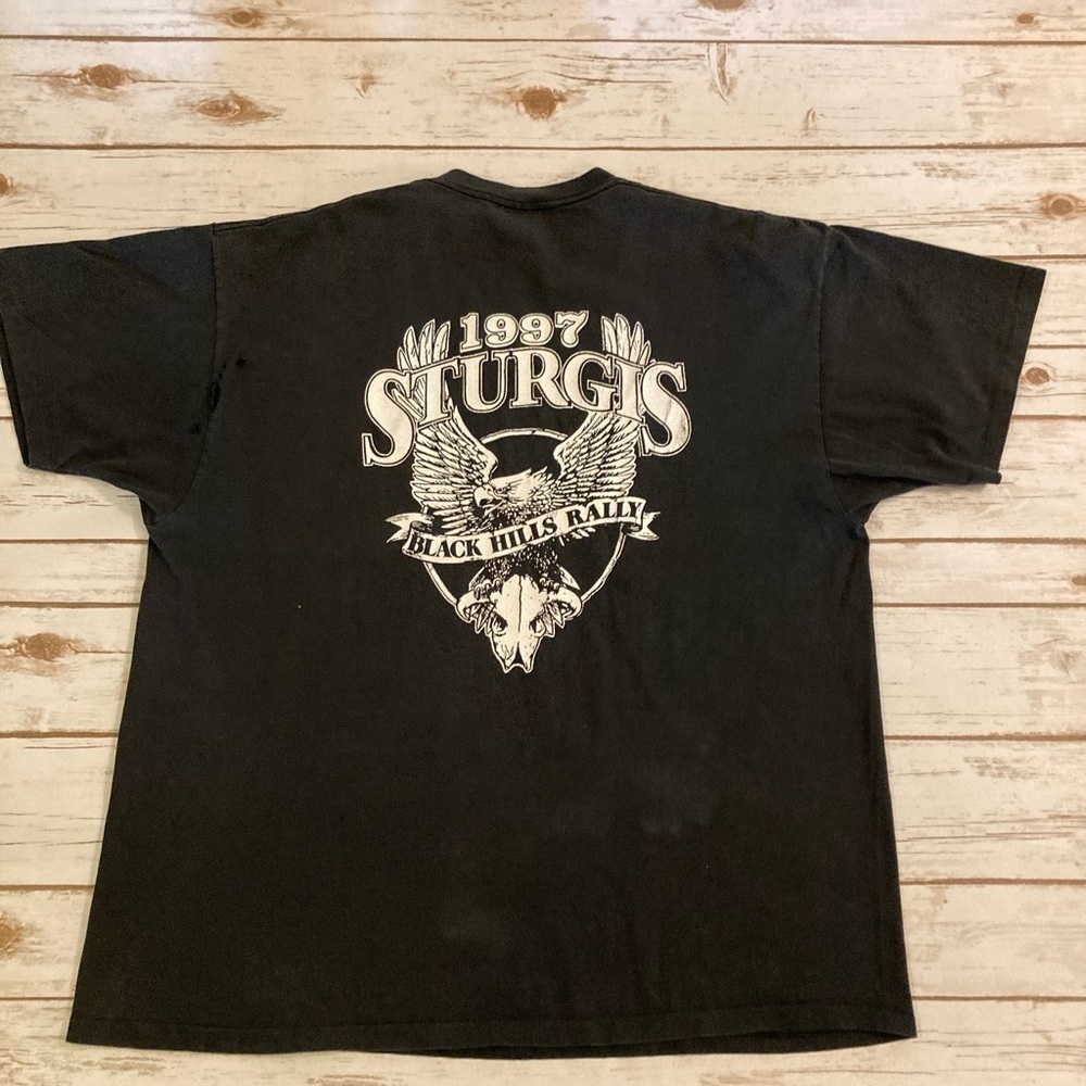 Vintage 1997 3D Emblem Call Of The Road Black Biker Graphic Sturgis T-shirt XXL - Picture 7 of 12